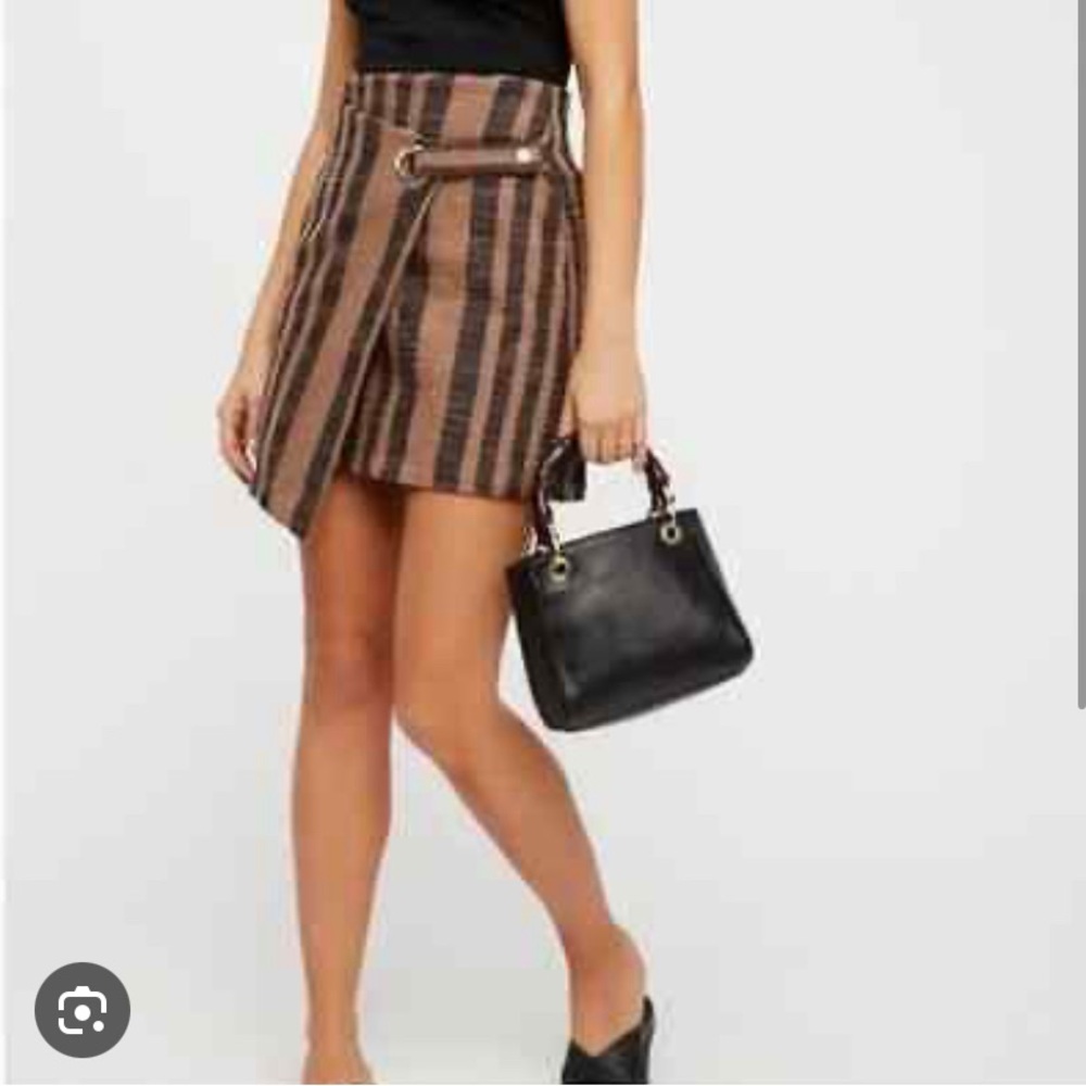 Free people it’s a wrap skirt black and brown striped button mini